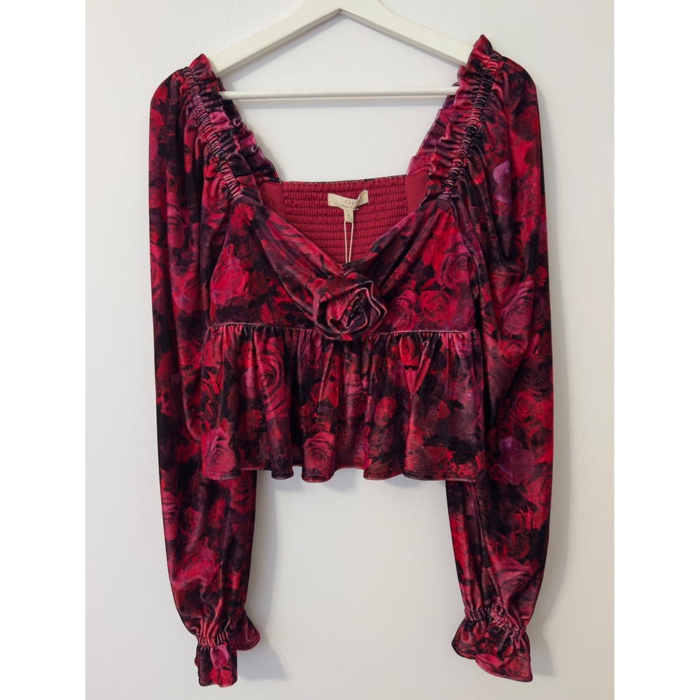 Chelsea & Violet Velvet Rosette Crop Top Womens Crimson Rose Romantic Whimsigoth